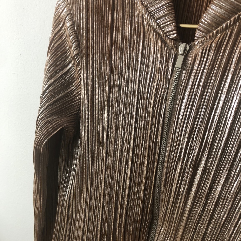 Silver Metallic Textured Bomber Jacket Small - Picture 2 of 7